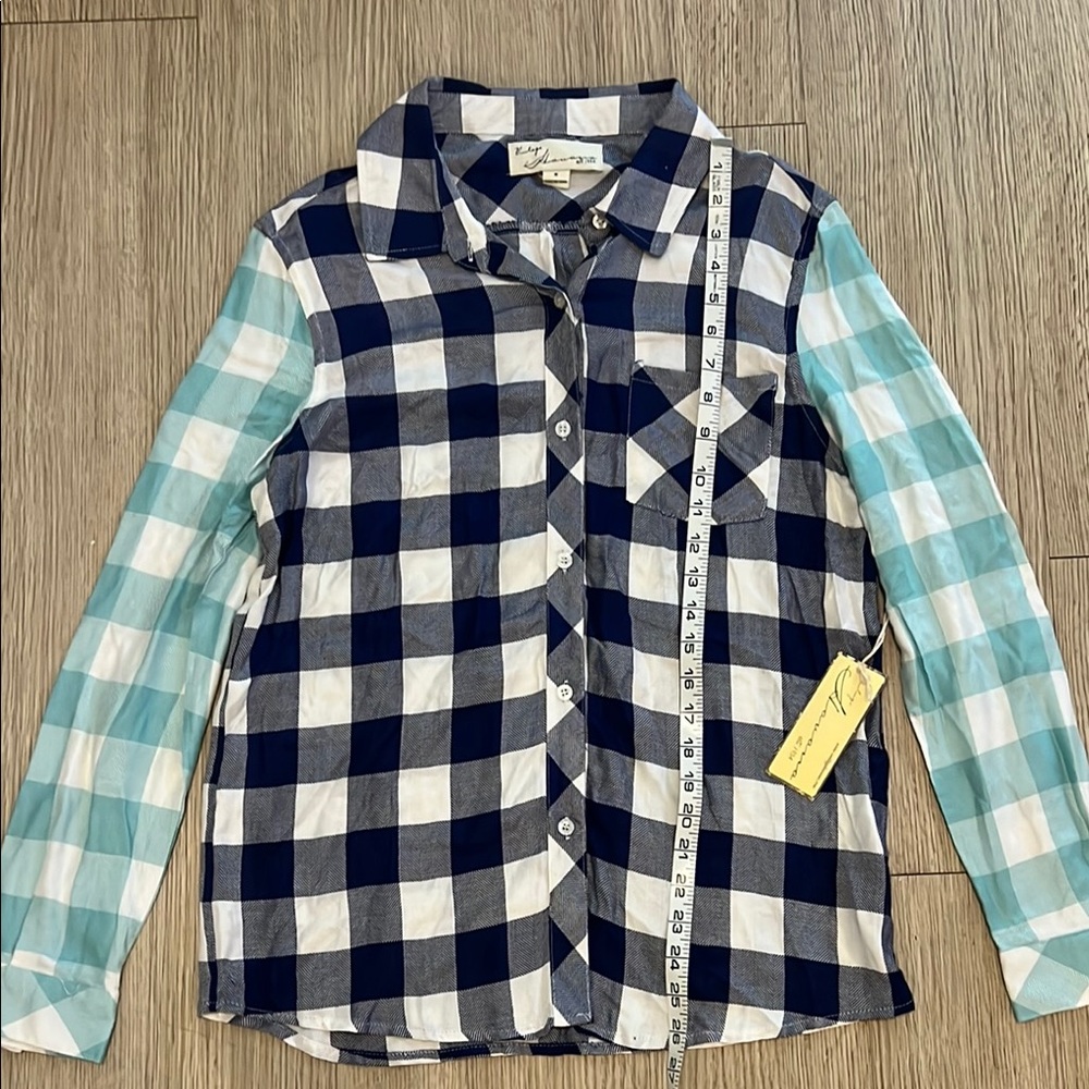 NWT Vintage Havana Size Small Blue and White Checkered Button Up Shirt - Picture 2 of 6
